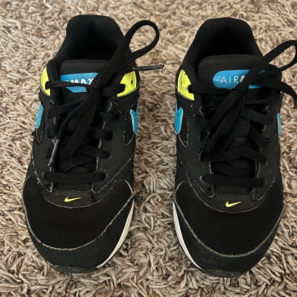 Air max black, blue and neon sneaker.